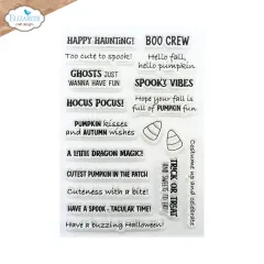 Transparentes Stempelset Spooky Sentiments mit 18 Clear Stamps auf Trägerfolie