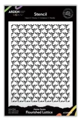 Verpackung der Schablone „Flourished Lattice“ mit floralem Gittermuster, Format 15,2x20,3cm