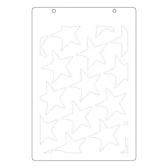 Weiße Stencil-Schablone mit vereinfachtem Sternen-Muster ohne Schriftakzente, A4-Format zum Aufhängen