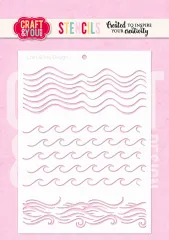 Craft & You Design Stencil "Waves" mit gewellten Wasserlinien und Wellenmuster, Verpackungsfoto