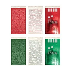 Detailansicht Tim Holtz Weihnachtssticker: Textaufkleber, Zahlen, Sterne und Dekormotive in Rot und Grün