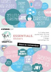 Vorderseite des Essentials Sticker-Pads mit winterlichen Wortsprüchen, Emblemen und Eule/Bär-Illustrationen, Kollektion Days to Remember