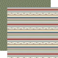 Gedeckte Streifen-Designpapiere in Dunkelblau, Bordeaux, Beige, Creme mit schmalen farbigen Borte-Streifen und Tannenzweig-Elementen