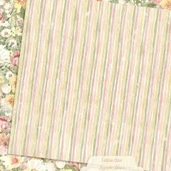Little One Papier gestreift in zartem Grün, Rosa, Gelb und Beige mit feinem Rippengeflecht-Muster, florale Kante seitlich