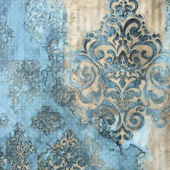 Strukturpapier mit geprägtem Damastmuster in Blau und Beige