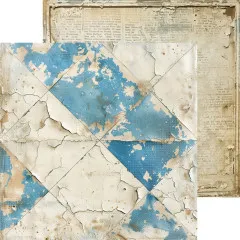 Strukturpapier mit zersprungenem Fliesenmuster in Creme und Blau