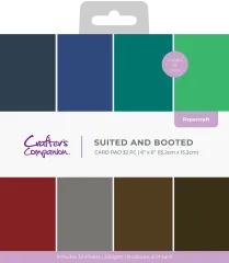 Verpackung des Crafter's Companion Suited and Booted 6x6 Card Pads mit acht einfarbigen Tonkarton-Farbtönen