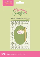 Verpackung des Summer Garden Spalier-Rahmen-Sets mit fertiger Karte, die einen durchbrochenen Spitzenrahmen mit "Thank You"-Schild zeigt.
