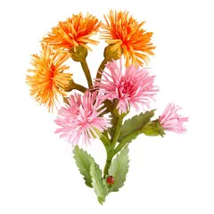 Die gestanzten Fransenblüten in Orange und Rosa ohne Verpackung.