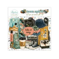 Verpackung der Teen-Spirit-Stanzteile mit Motiven wie Kamera, Sneaker, Rucksack und Skateboard.