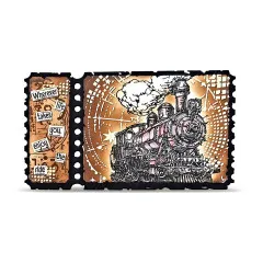 Ticket mit Dampflok in Braun und Etiketten Wherever life takes you enjoy the ride