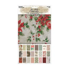 Tim Holtz Idea-Ology Christmas Backdrops Packung mit 24 doppelseitig bedruckten Papierbögen, Weihnachtsmotiven mit Stechpalme und Beeren