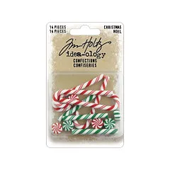 Tim Holtz Idea-Ology Christmas Confections Packung mit 14 Stück Kunstharz-Süßigkeiten in Rot, Grün und Weiß