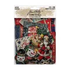 Tim Holtz Idea-Ology Layers Five Dime Christmas Die-Cuts Verpackung mit 73 Teilen, Vintage Weihnachtsmotiven und Retro-Design