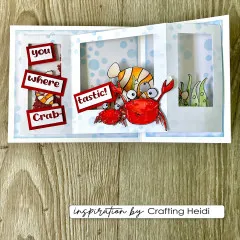 Klappkarte im Tunnel-Design mit Krabben- und Fisch-Stempeln von Carla Creates