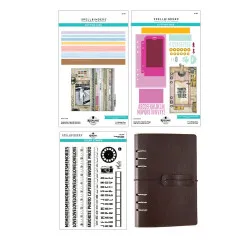Verpackungscollage zeigt die Bundle-Bestandteile: Rand- und Seiten-Stanzformen, Keepsake-Strips-Stempel und den dunkelbraunen Ringordner.