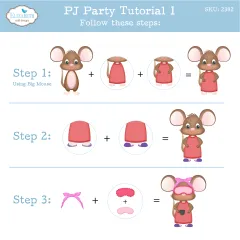 Anleitung PJ Party Tutorial 1: große Maus im roten Nachthemd mit Haarband und Schlafmaske
