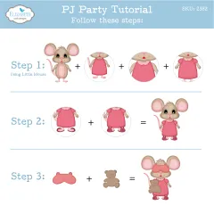 Anleitung PJ Party: kleine Maus im rosa Nachthemd mit Schlafmaske und Teddybär