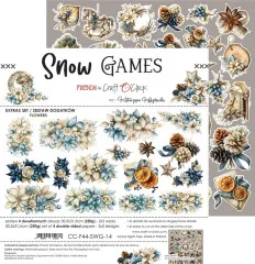 Vollständige Übersicht des Snow Games Extras Set Flowers mit Papierbögen und Ausschneidemotiven