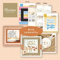 Marianne-Design-Übersicht With Sympathy mit CR1755, VK9659, VK9660, LR0986 und drei Beileidskarten