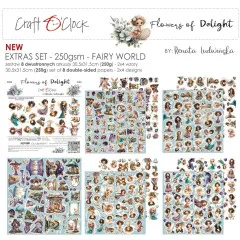 Werbegrafik zeigt alle sechs Stanz- und Musterbögen des Zusatzsets Fairy World im Überblick