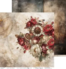Antike Uhr mit Filmklappe, umrahmt von einem Kranz aus roten und weißen Rosen