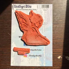 Ungemountetes Gummistempel-Set mit Feen-Motiv und zwei Textstempeln auf Werbekarte.
