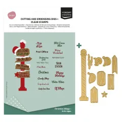 Vaessen Creative Set Nordpol-Wegweiser mit Clear Stamps und goldfarbenen Stanzschablonen in Verpackung
