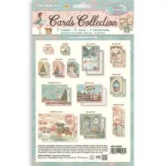 Stamperia Cards Collection 'Winter Magic', fertige Grußkarten mit Anhängern und Lesezeichen.
