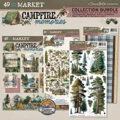 Produktfoto des Bundles mit 12x12 Collection Pack, Laser-Cut-Elementen, Rub-On-Transfers, Washi-Tape und Patch der Kollektion Campfire Memories.