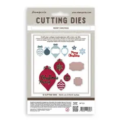 Stamperia Cutting Dies 'Merry Christmas': 12 Stanzschablonen, 10 x 14 cm, Christbaumkugel-Motive mit Schriftzug.