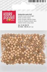 Verpackungsbeutel Knorr Prandell mit 165 runden Holzperlen in heller Naturholzfarbe, Durchmesser 4mm