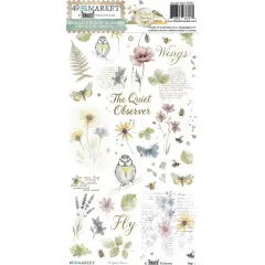 Verpackung der Blendable-Rub-On-Bögen mit Blumen, Vögeln und Schriftzügen wie „Wings" der Kollektion The Quiet Observer.