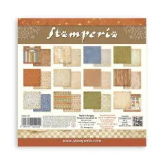 Stamperia 8x8 Paper Pack 'Silent Night' Backgrounds Selection, 12 doppelseitige Hintergrundpapiere.