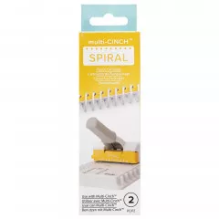 Verpackung Multi-Cinch Spiral Stanzkassette, gelb mit weißem Label und Bedienungsanleitung