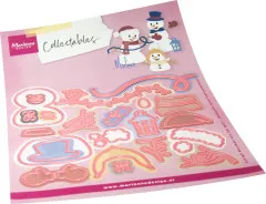 Verpackungsvorderseite der Collectables-Stanzform 'Happy Snowmen' mit Schneemann-Familien-Illustration von Marleen