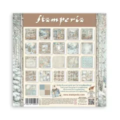 Stamperia 8x8 MAXI Paper Pad 'White Christmas', einseitig bedruckt, Motivübersicht.