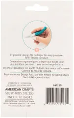 Rückseite Verpackung mit ergonomischem Design für Finger, Ersatzklingen enthalten, Hersteller American Crafts