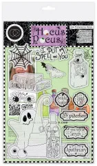 Rückseite der Verpackung mit Anwendungsbeispiel, Sprachhinweisen und Herstellerangaben zu Hocus Pocus - Spell Book
