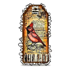 Vintage Lesezeichen mit rotem Vogel und Schablonen-Design in Brauntönen