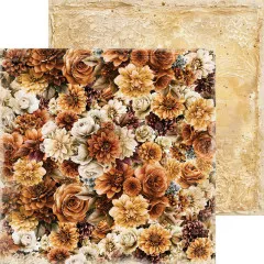 Vollflächiges Muster aus dicht gereihten herbstlichen Blüten und Rosen