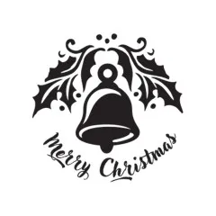 Wachssiegel-Motiv mit Glocke, Stechpalme und Schriftzug 'Merry Christmas'.