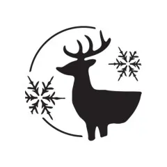 Wachssiegel-Motiv 'Hirsch' mit Schneeflocken und Sternenhimmel im runden Rahmen.