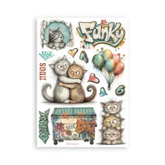 Washi-Bogen mit kuschelnden Katzen, Ballons, Müllcontainer, Katzenturm und Funky