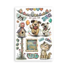 Washi-Bogen mit Vogelgirlande, springenden Hunden, Vogelhaus und Love, Wild