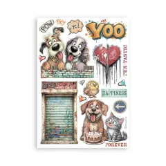 Washi-Bogen mit Hunden, Herz, Rollladen, Torte und Schriftzügen Yoo und Happiness