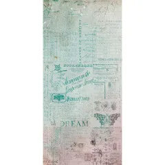 Washi-Streifen mit türkisfarbener Vintage-Collage aus alten Schriftzügen, Schmetterling und Blüten.