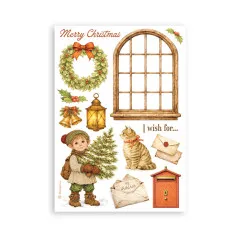 Türkranz, Fenster und Elfenjunge mit Schriftzug 'Merry Christmas'.