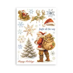 Santas Schlitten, Rentiere und Geschenksack mit Schriftzug 'Jingle all the way'.