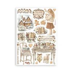 Spatzen, Haus, Mädchen mit Kaninchen und Gebäck mit Schriftzug 'Calm looks good on you'.